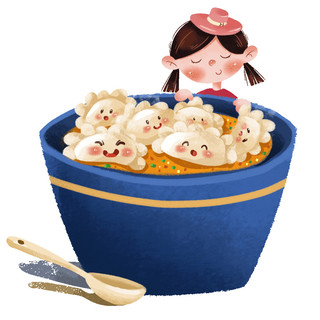 小女孩儿吃饺子元素GIF动态图美食元素